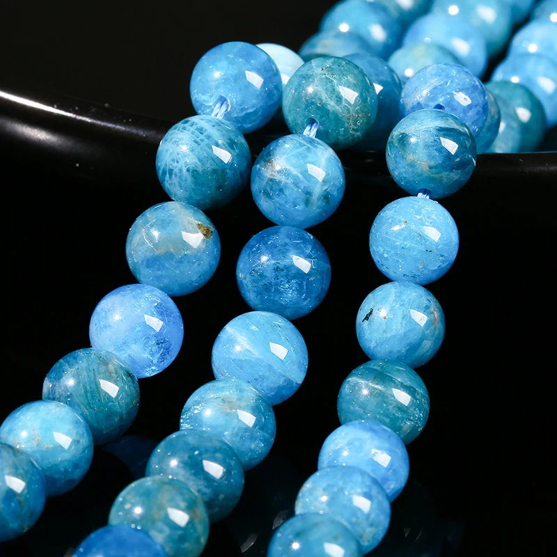 Cuentas de apatita azul de piedra Natural de calidad 5A, cuentas redondas de gemas espaciadoras sueltas para fabricación de joyería Diy, collar, pulsera, accesorio de 15"