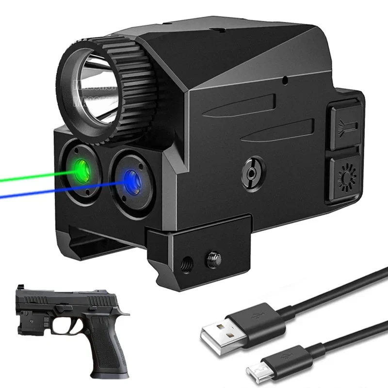 Laser Sight Combo Max 500 Lumens USB Recharge For Hunting Tactical Flashlight Red Green Dual Blue Green laser flashlight combo