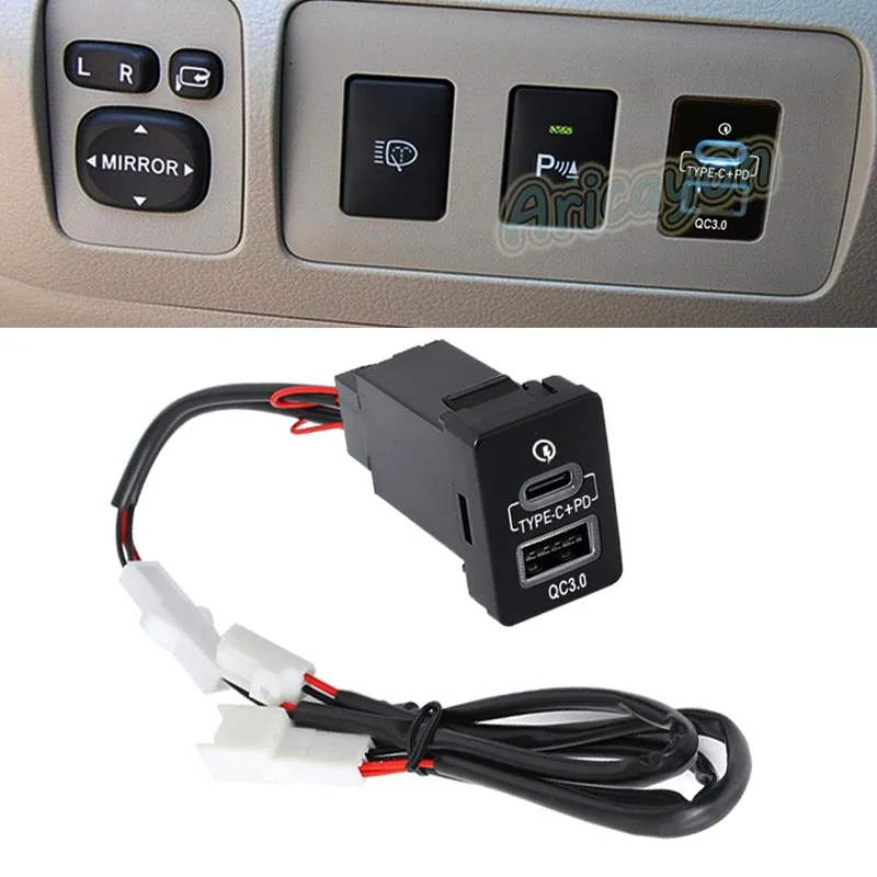 Caricabatteria da auto Blue Light QC3.0 USB TYPE-C PD doppia presa per Toyota News