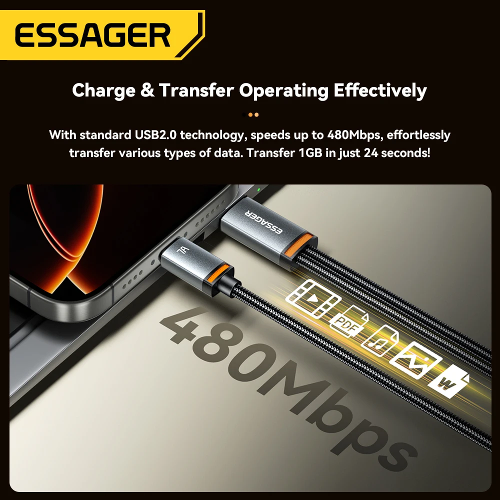 Essager 2 в 1, двойной USB-кабель типа C, 7 А, кабель для быстрой зарядки данных для Xiaomi Redmi Samsung Huawei, шнур USB-зарядного устройства для мобильного телефона