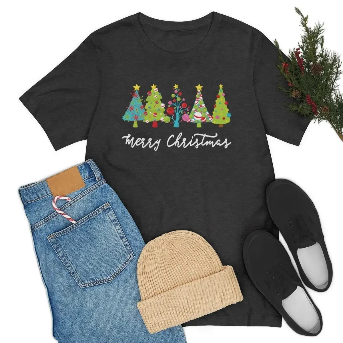 Camiseta de Feliz Navidad para mujer, Linda decoración de árbol, vacaciones