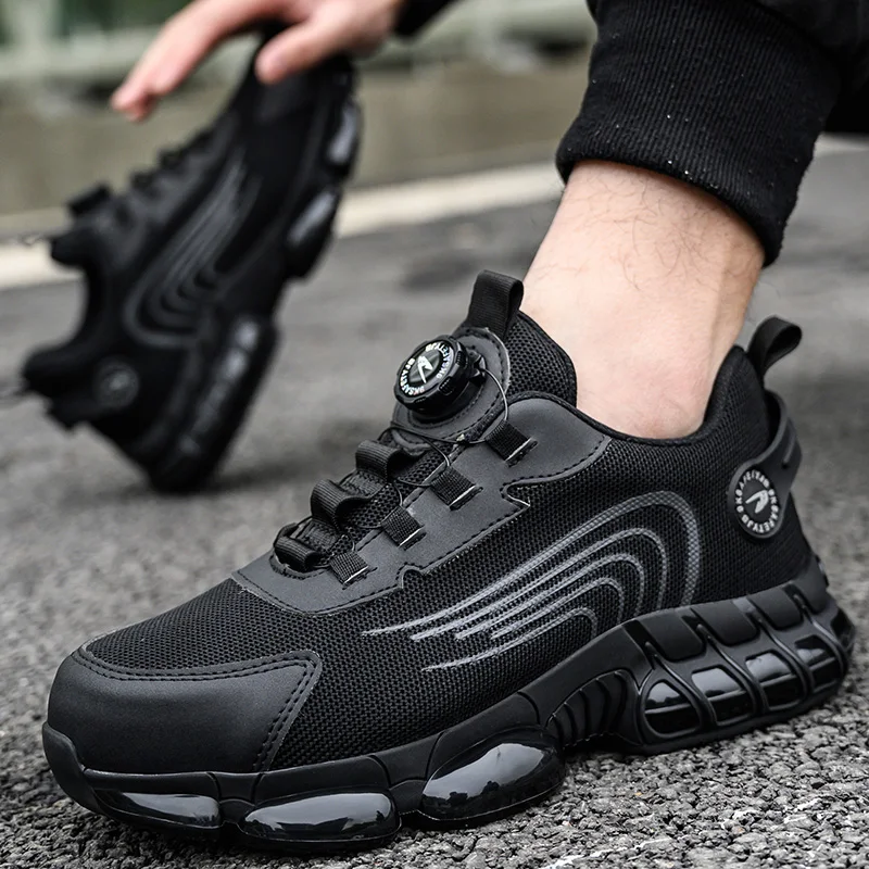 Steel toe safety work shoes New Men Rotary Buckle non-slip Roofing Shoes Indestructible soles Add a pair of gloves as a gift