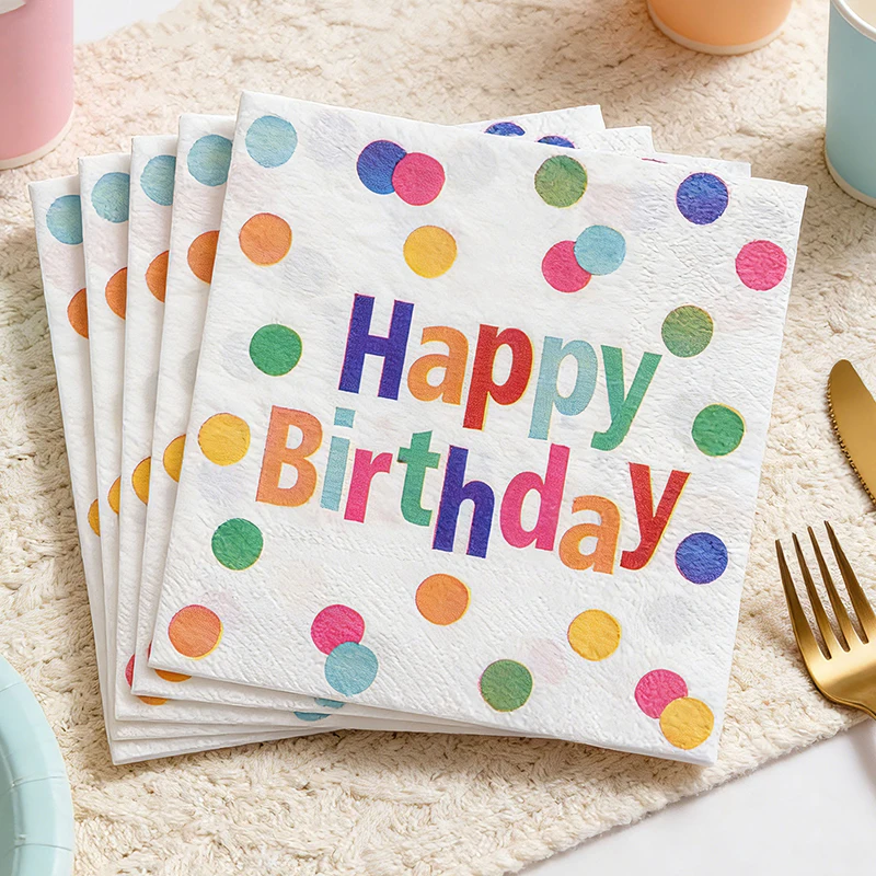 20Pcs Colorful Dot Printed Paper Napkins, Disposable Napkins for Baby Shower Birthday Party, Table Decor Tissue Supplies