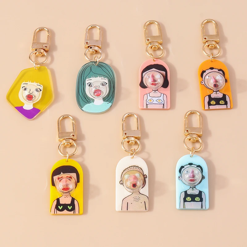 

Cartoon Bubble Blowing Girl Keychain for Women Men Car Key Handbag Pendants Keyrings DIY Jewelry Accessories