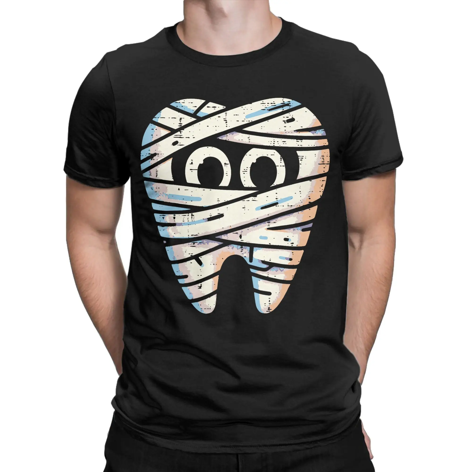 Men Halloween Dentist Mummy Tooth Dental T-Shirts  Cotton Clothing Summer Short Sleeves T-Shirt O Neck Hip Hop Pattern Tee Shirt