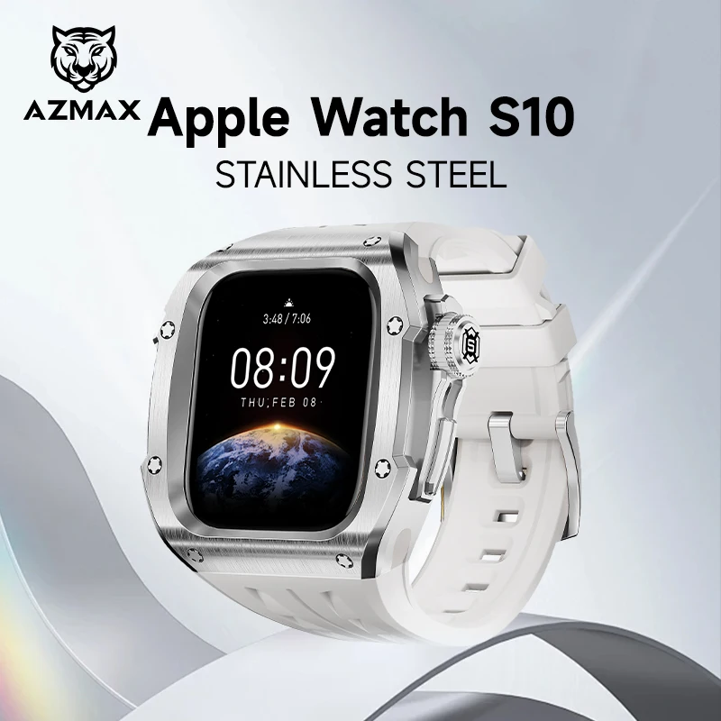 

46MM Luxury Stainless Steel Watch Band for Apple Watch Series S10/S11 Smart Watch Case with Silicon Strap