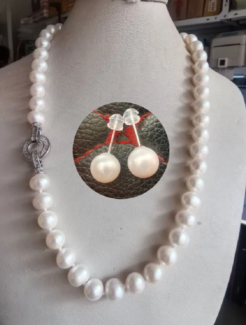 certifica AAAA 11-12mm Japan white akoya Pearl earring Necklace set 18-36inch 925s gift box
