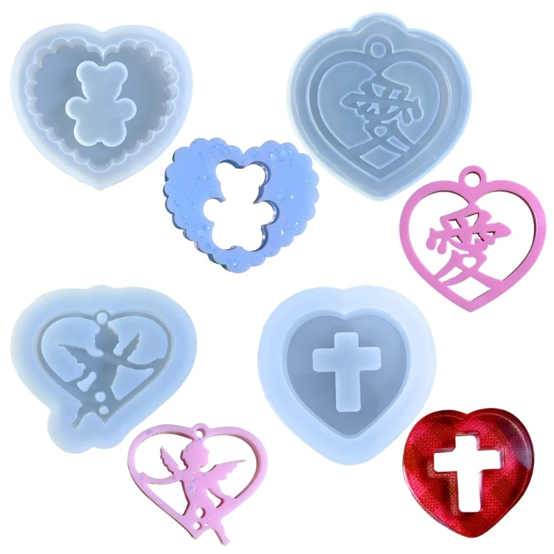 Silicone DIY Keychain Molds Clay Moulds Jewelry Making Tools Heart Shape for Kid