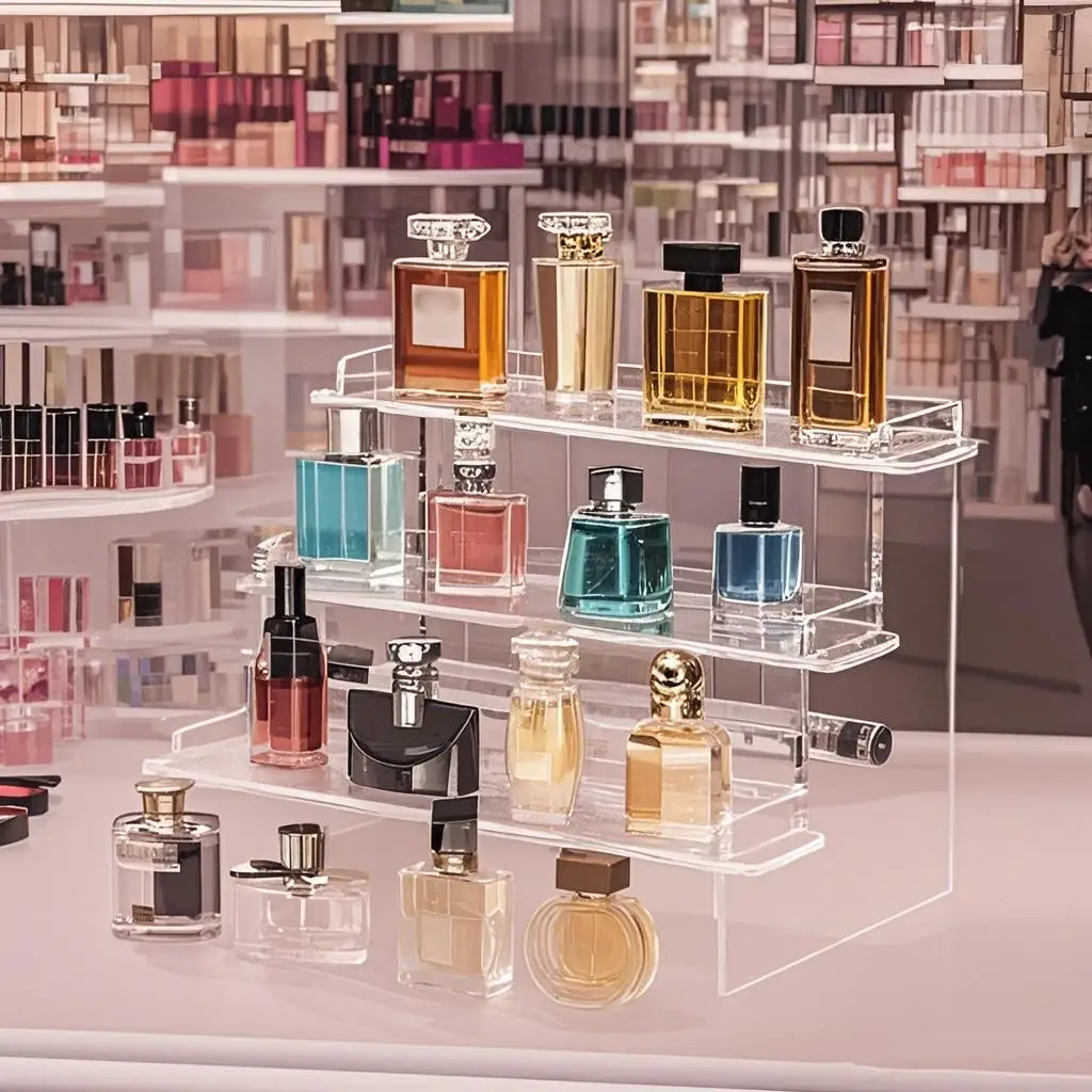 

3 Tier Acrylic Display Stand Durable Display Rack For Cupcake Perfume Doll Transparent Trapezoidal Blind Box Storage Shelf