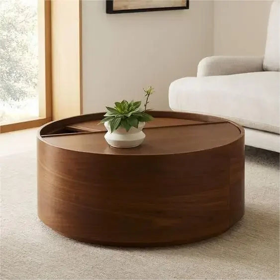 

Cheap Modern Smart Marble Tea Desk With Metal South American Walnut Living Room Round Wood Coffee Table