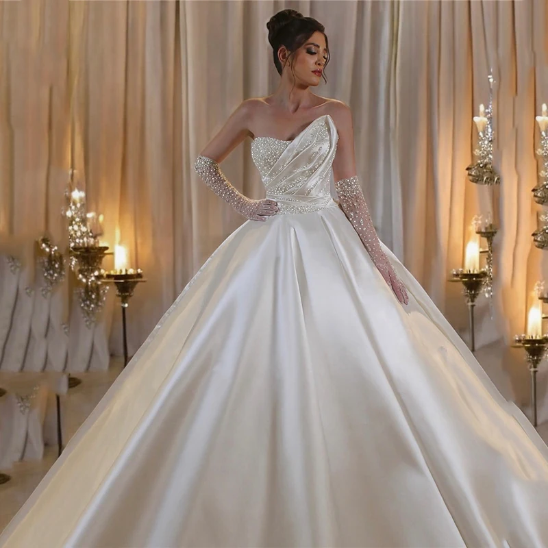 

Smileven Princess Wedding Dresses Pearl Bride Dress Ball Gowns Vestido de novia Elegant Wedding Gowns Customized