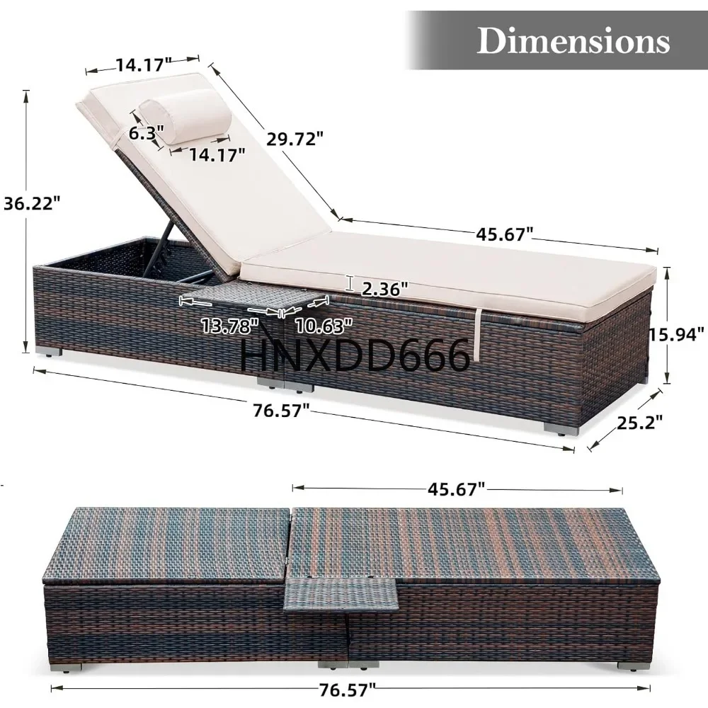 Outdoor Rattan Chaise Lounge Set of 4, PE Wicker Patio Reclining Sunbathing Chaise Lounge Chairs with Cushions, Head Pillows