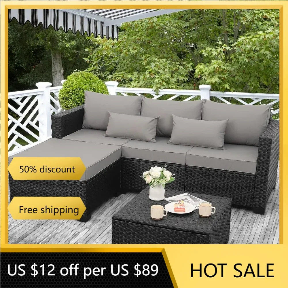 Rattaner 3 Pieces Patio Furniture Set Outdoor Sectional Wicker Patio Furniture Patio Couch with Ottoman a