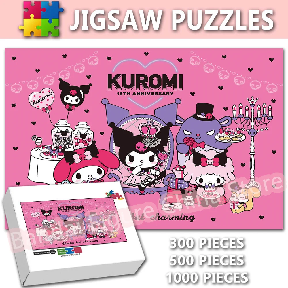 300/500/1000 Pieces Stress Relief Toy Puzzle Sanrio Characters Kuromi Mymelody Jigsaw Puzzle Family Christmas Birthday Gifts