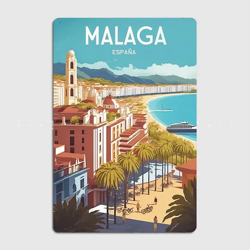 Malaga City Travel Scenery Sights Retro Poster Metal Sign Garage Club Indoor Room Wall Decor Custom Tin Home Decor