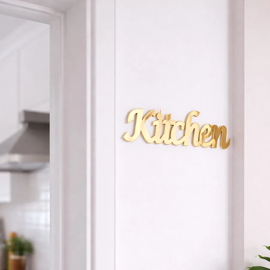 Kitchen Script Door Plates Different Size Acrylic Mirror Wall Sticker Design with Self-Adhesive Glue Home Decor