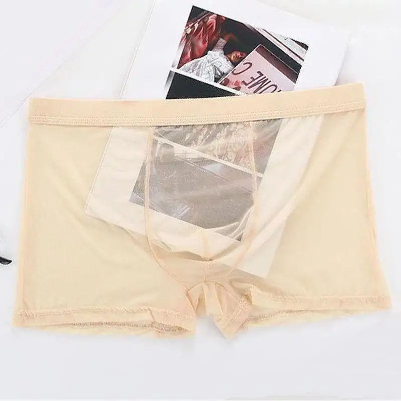 Men's Underwear Transparent Boxers Bulge Ice Silk See Through Underpants Sexy Briefs Low Waist Panties Lingerie Intimates