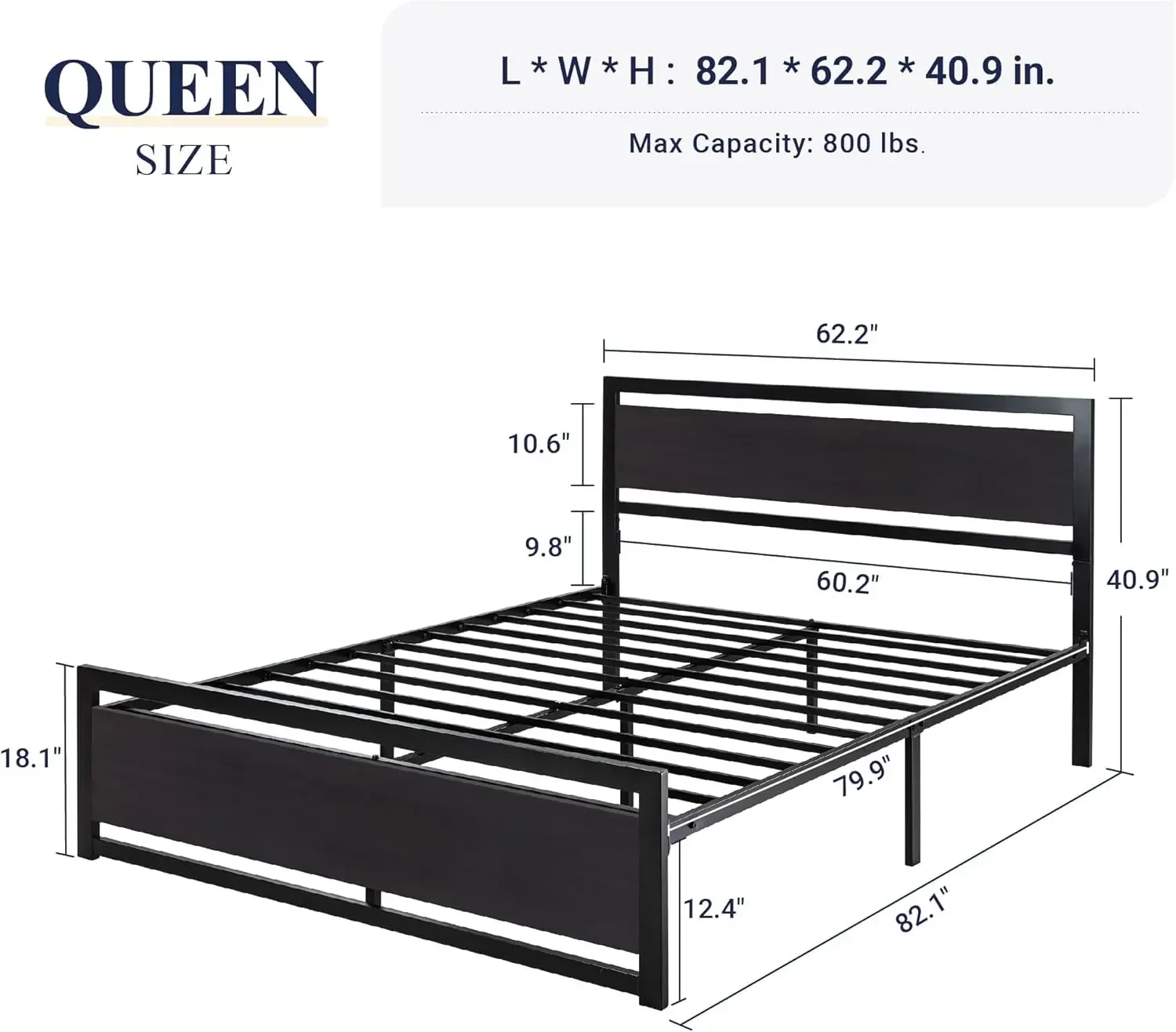 Queen Bed Frame with Headboard, Heavy Duty Metal Platform Bed Frame with Strong Support, Under Bed Storage, Stable Mattr