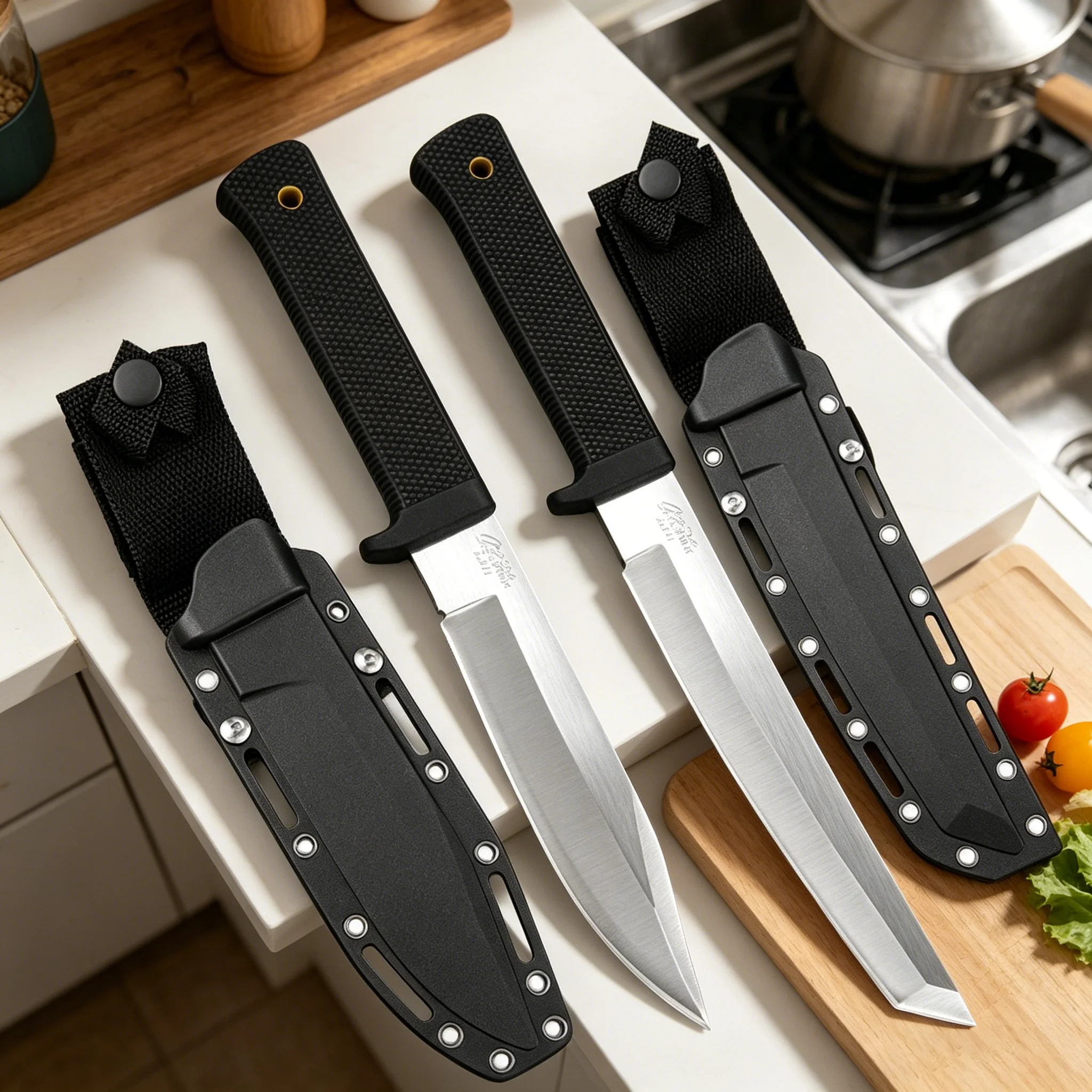 1/2 Set of Fixed Blade Kitchen Knive with Sheaths Multi-Functional Kitchen Knives for Meat and Fruits Boning and Slicing Knives
