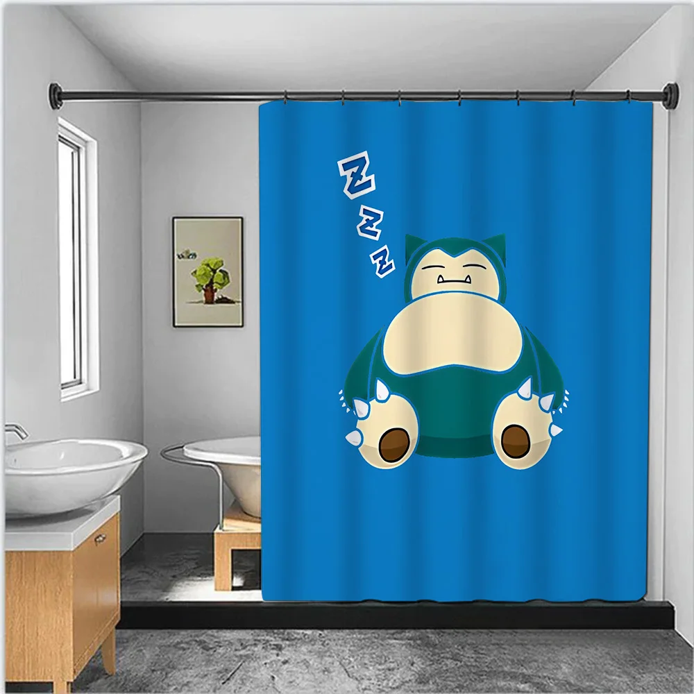 MINISO Pokémon Snorlax Shower Curtain Waterproof Polyester Fabric Paint Bath Curtains Home Bathroom Decor Curtain With Hook