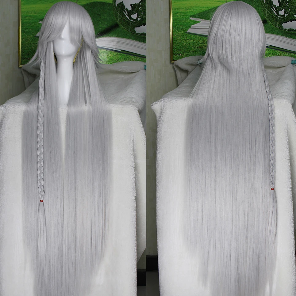 Kuroshitsuji-Perruque Cosplay Ciel Phantomhive, Cheveux Synthétiques Longs, Argent Gris, Anime Black Butler, Sous Taker, 120cm