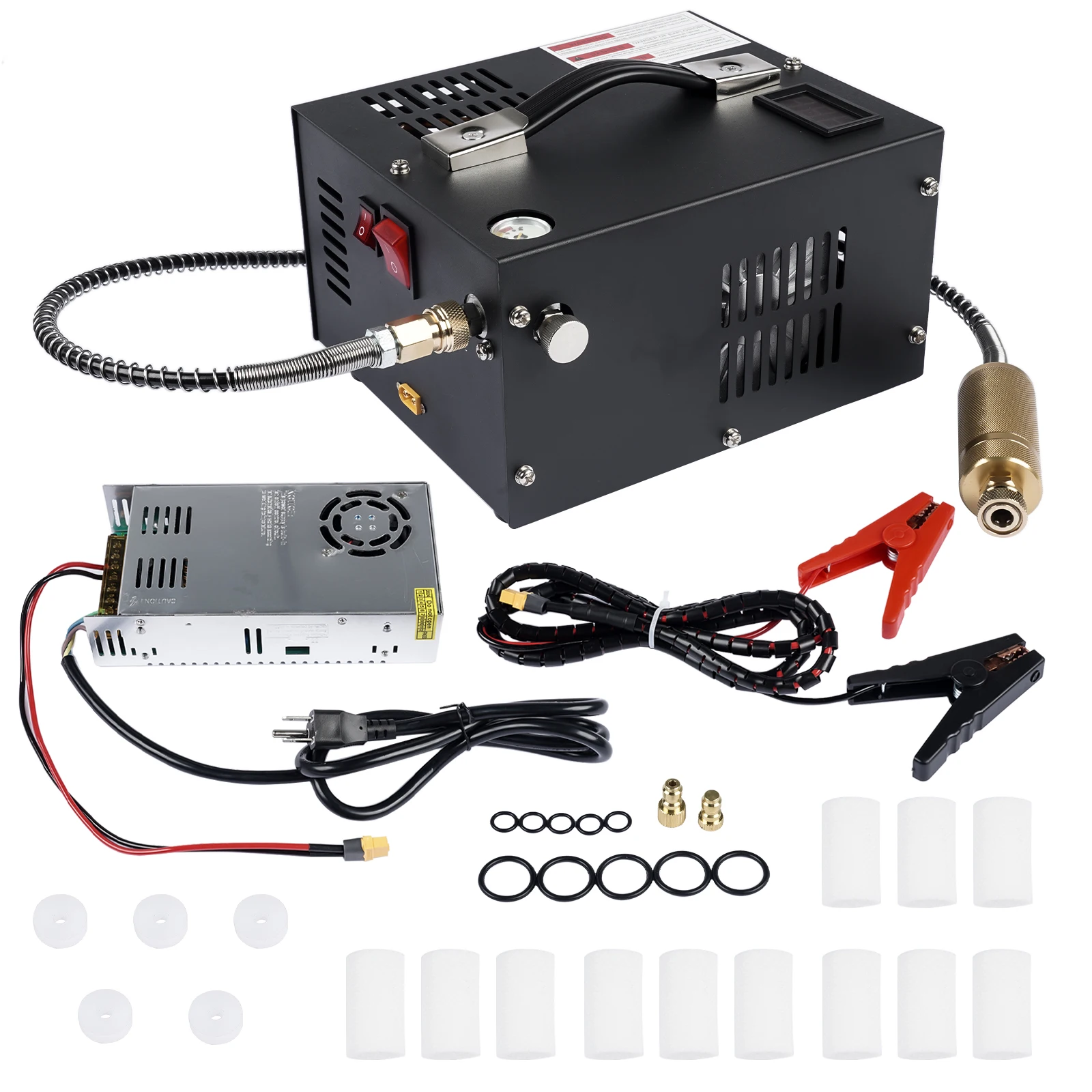 

AP03 Air Compressor for PCP Airsoft Guns, Paintball Cans, Mini Dive Bottles, Air Pistols 12V DC or 110V/220V AC