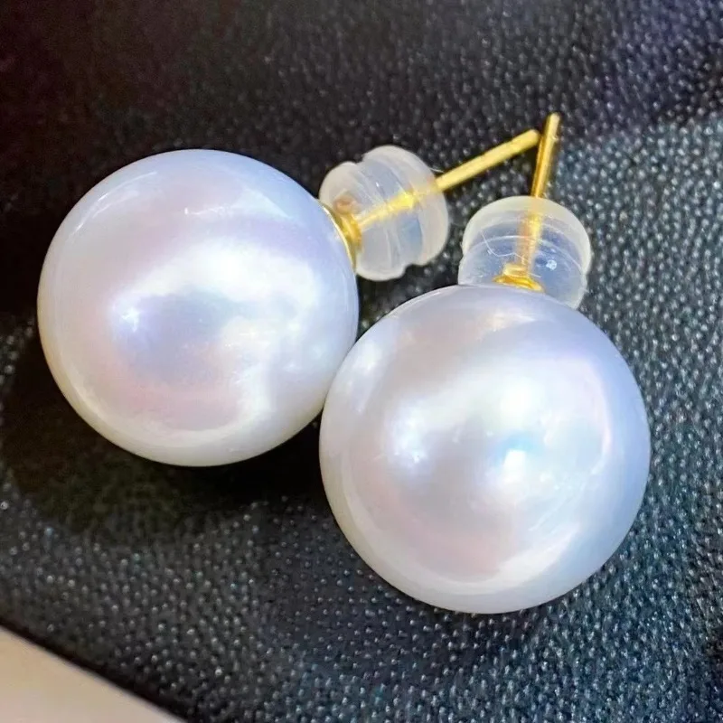

Elegant Natural 11-12mm Sea Genuine White Round Pearl Earring for Women Stud Earrings