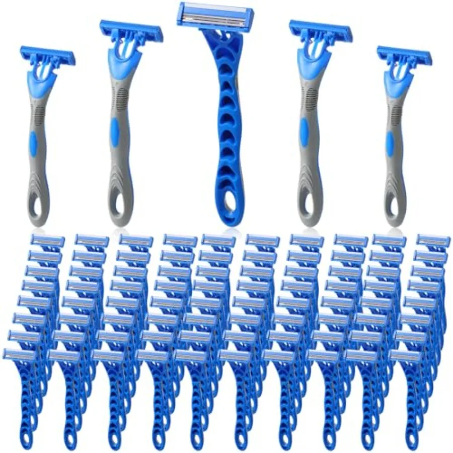 

80 Pcs Three Blade Disposable Razors for Men Bulk Pack with 3 Blade Disposable Head Designed for Sensitive Skin Ensuring a Comf