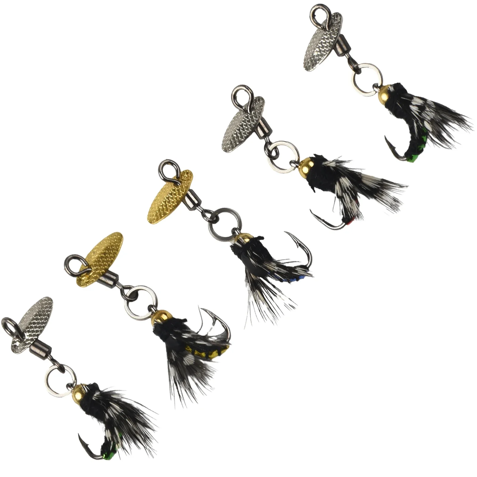 

5PCS Fishing Lure #8 Hooks Feather Material Nymph Spinner Dry Fly Insect Bait Trout Fly Fishing Flies Crazy Lure Fish