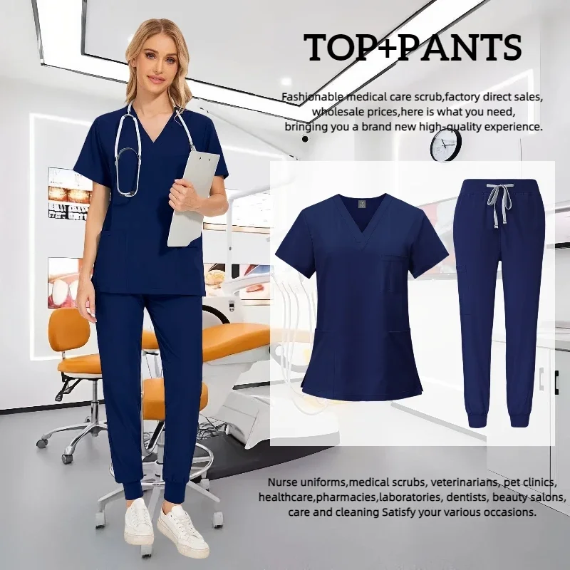 Trajes de correr multicolores, uniformes para enfermería, camisetas de manga corta con cuello en V, pantalones de bolsillo, conjunto de batas de enfermera, ropa clínica médica