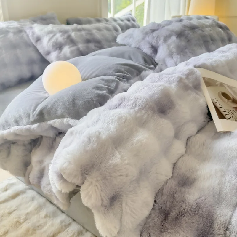 Thick Winter Faux Rabbit Plush Quilt Cover 1Pc Cozy Colorfast Duvet Covers for Naked Sleep Super Soft Fluffy Warm Home Textile