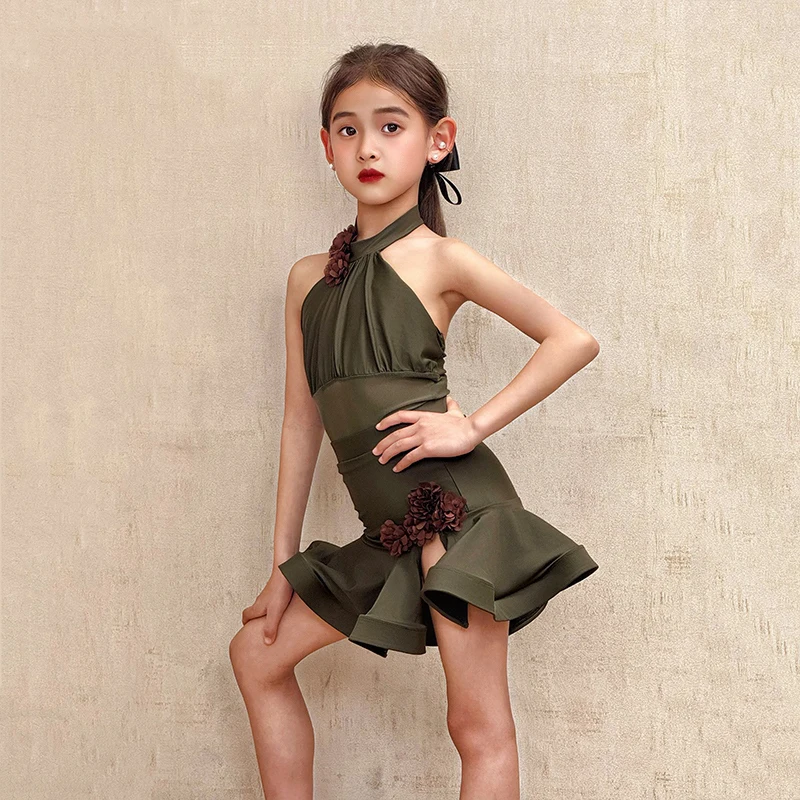 

Fashion Girls Latin Dance Competition Dress Sleeveless Latin Dance Costume Children'S Ballroom Dance Suit Training Wear SL12506