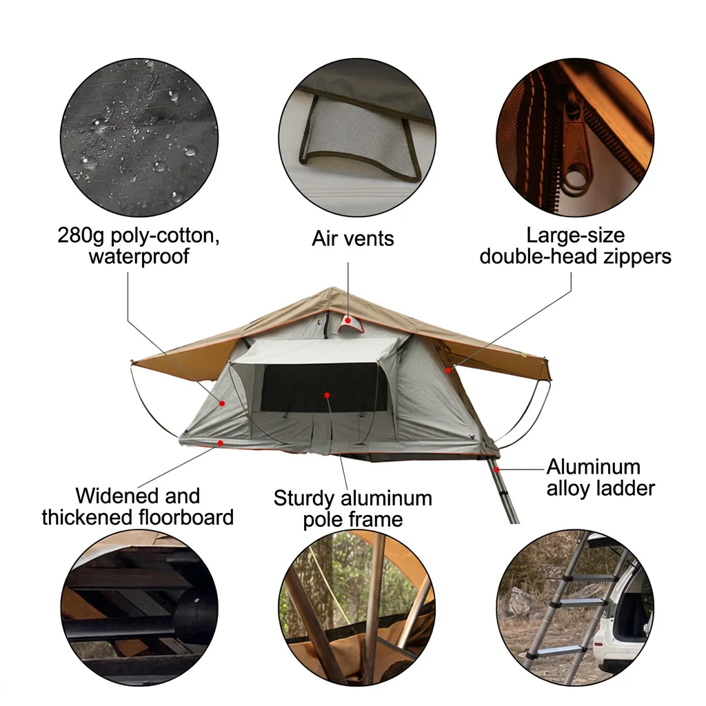 2026 Factory Direct Roof Top Tent Soft Shell Car Camping Tent Aluminum Ladder Quick Setup Roof Tent for SUV Truck Overlandpromot