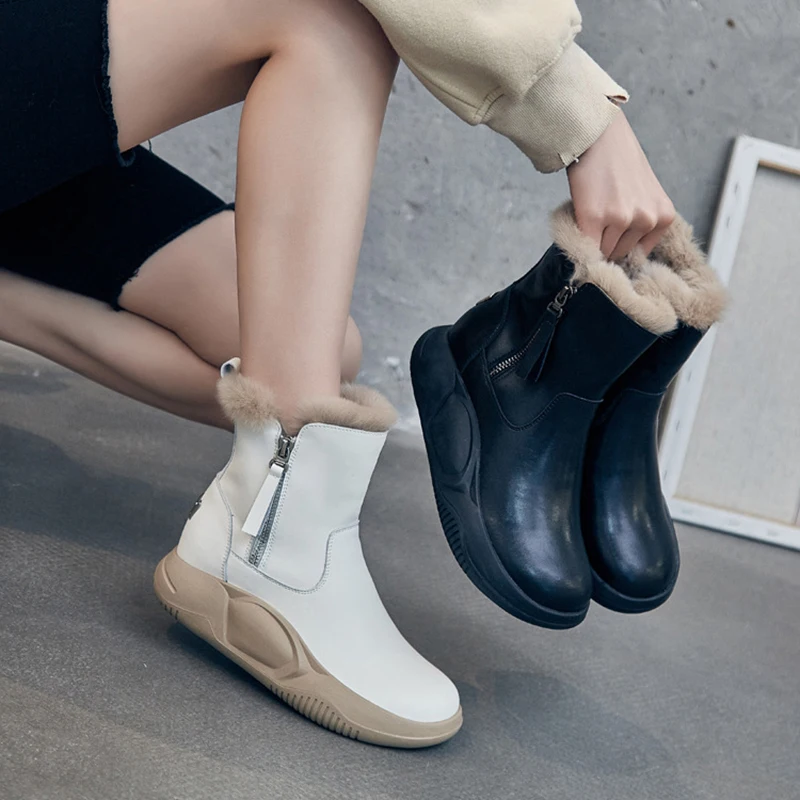 

Women's Snow Boots 2023 Winter Genuine Leather Warm Plush Women Winter Shoes Ankle Boots For Women Rubber Sole Snow Shoes Boot