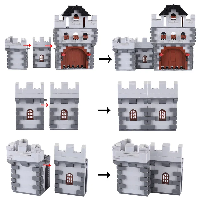 MOC Medieval Castle Burg Building Blocks Set Prison Van Bonfire Ancient Wall Bread Oven Stable Church DIY Bricks Toys Boys Gift