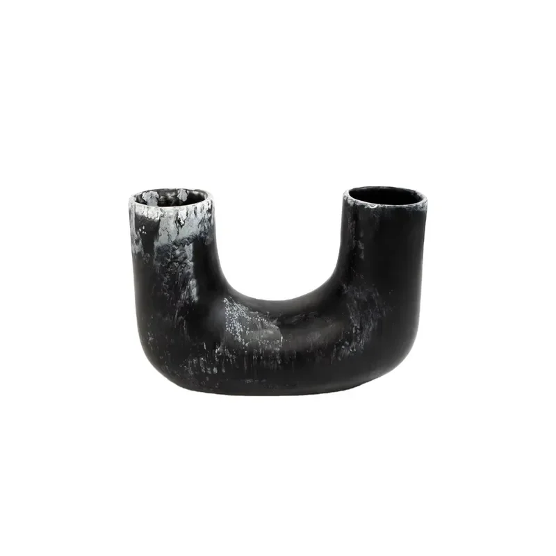 Creative Resin Black Swirl Handicraft Vase Modern Art Sculpture Eco-Friendly Waterproof Decorative Pot Wedding Restaurant