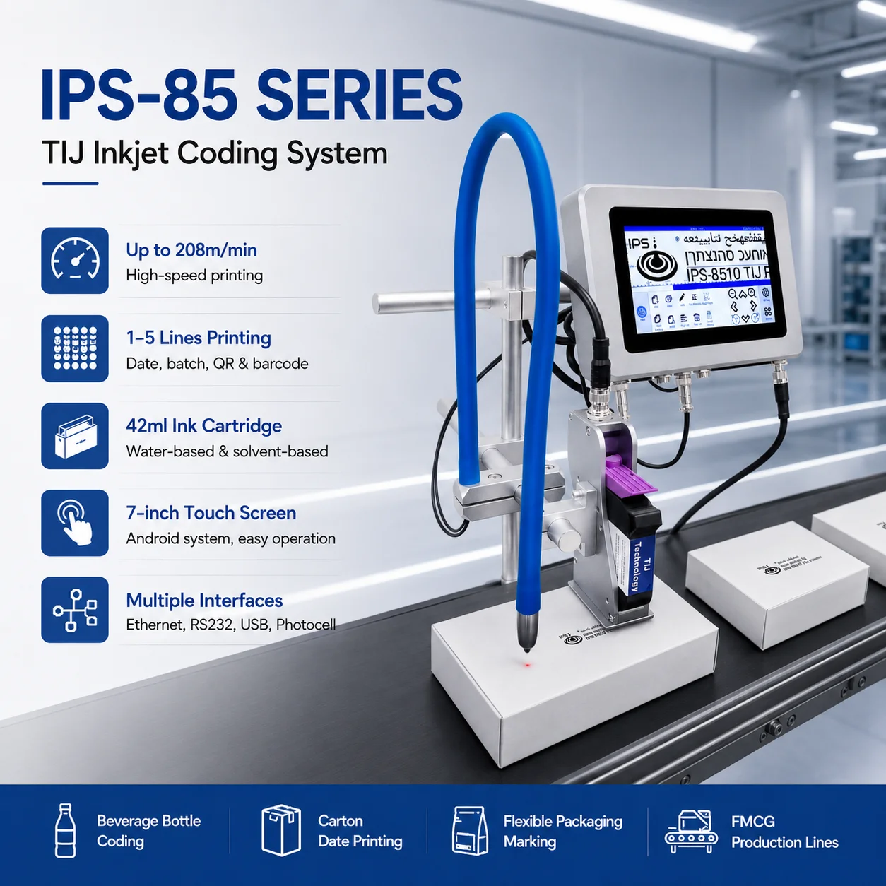 208m/min Industrial TIJ Printer For Conveyor Date Coding On Carton Plastic Bag And Label