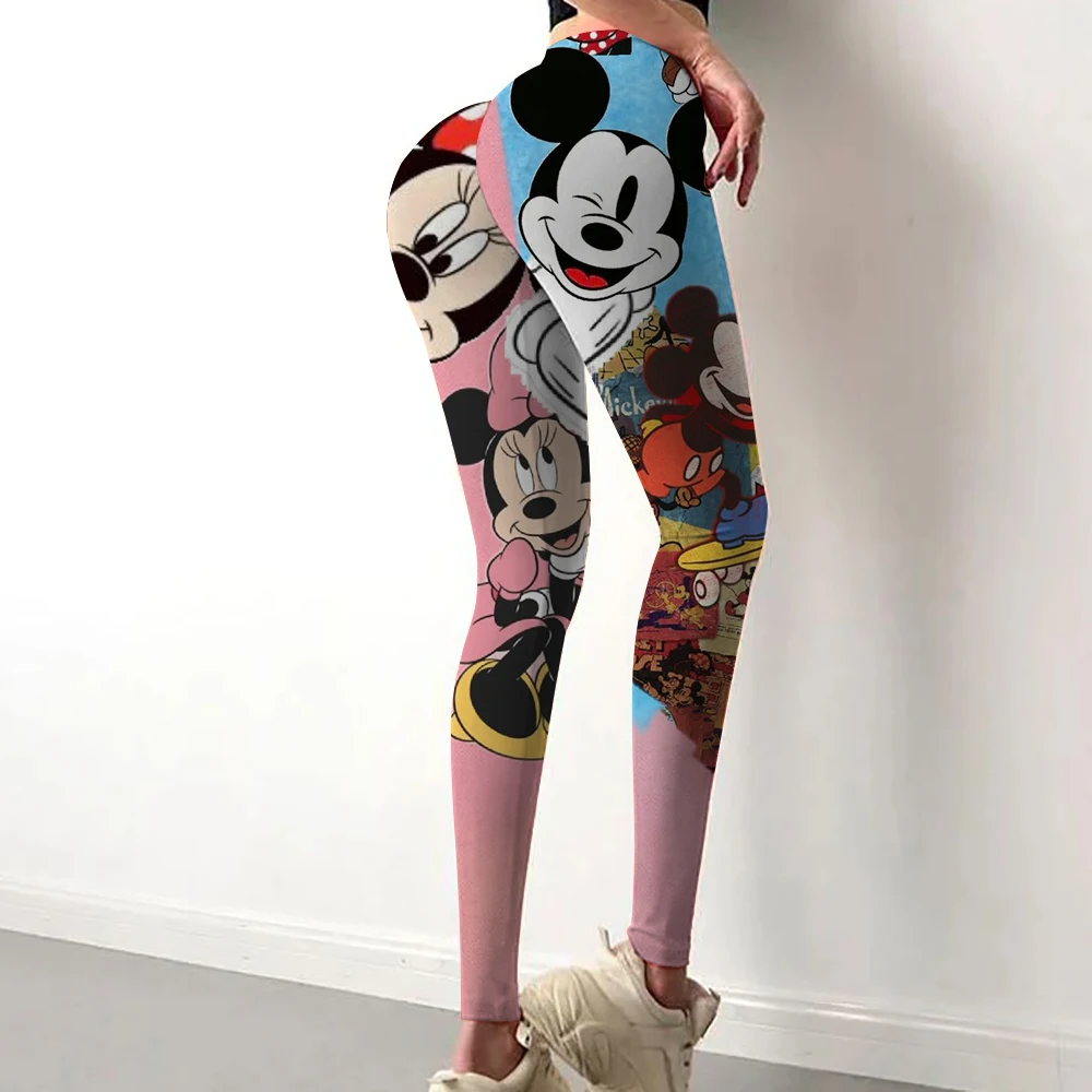Mickey Mouse Pose กางเกงขายาวเซ็กซี่ออกกําลังกายกางเกงโยคะ Push Up Quick-DRY กีฬา Tights Breathable พิมพ์ Leggins