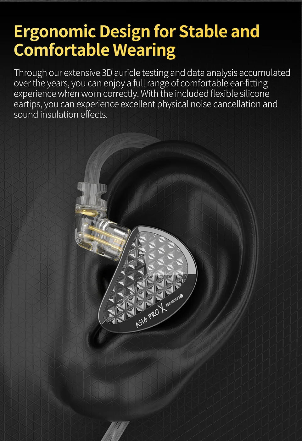 KZ AS16 Pro X In-Ear-Kopfhörer, 8, Balanced Armature Headset, Sport-Spielkopfhörer mit Geräuschunterdrückung und abnehmbarem Audiokabel – Detail 10