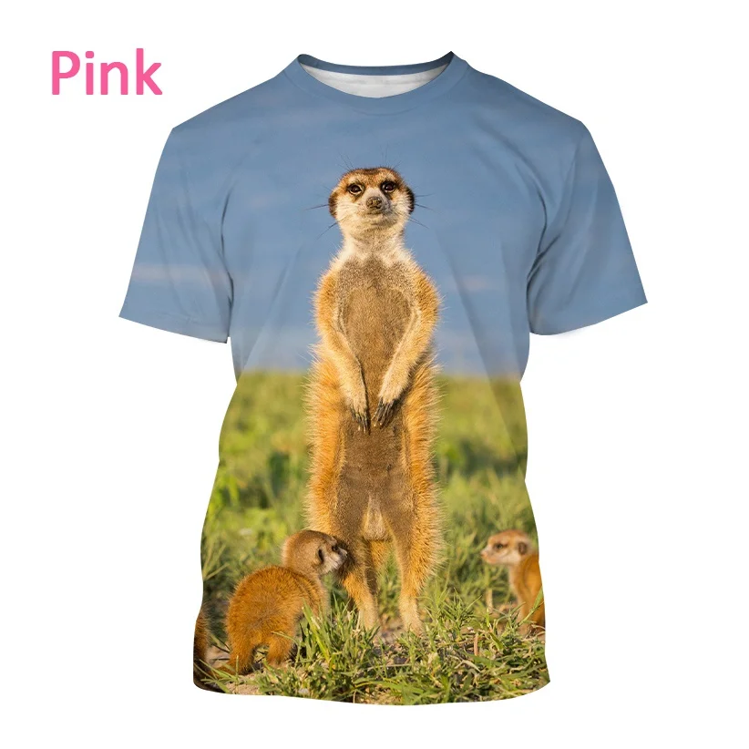 Men and Women Round Neck Hip-hop Harajuku Casual Short-sleeved Fun Meerkat 3D Printing T-shirt Personality Animal T-shirt