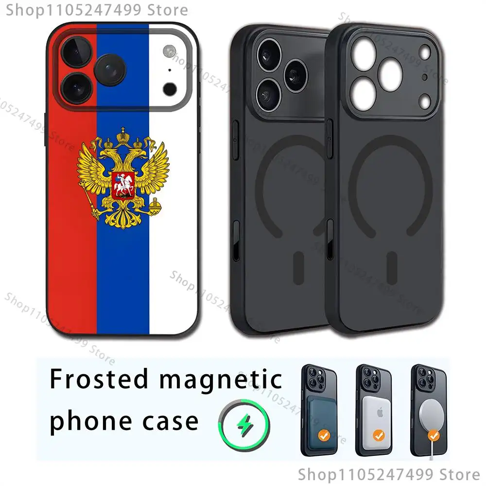 Custodia per telefono nazionale con emblema bandiera russa russa per iPhone 17,16,15,14,13,12,11,Pro,Max,Plus,E,Air,Mini Magsafe magnetico satinato