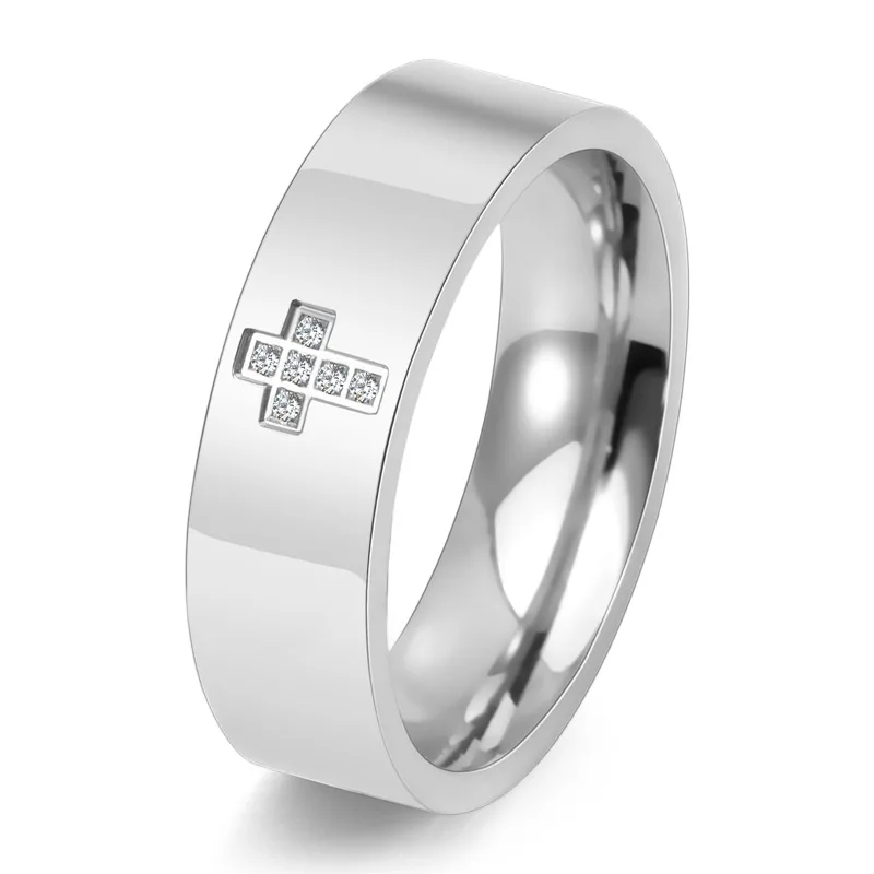 

Fashion Simple Cross Diamond Ring Titanium Steel Unisex Jewelry Trendy Accessories