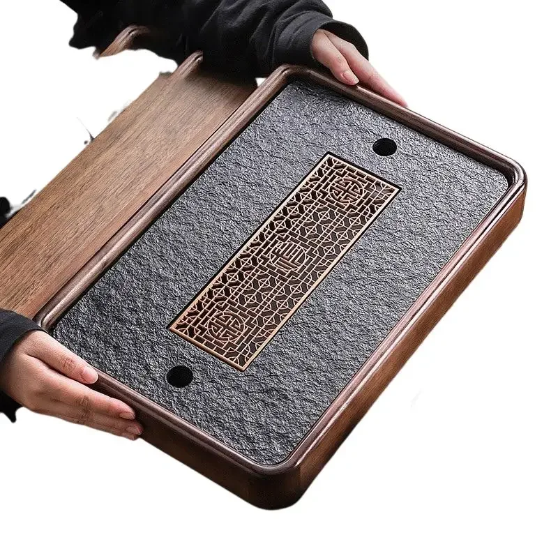 

Rectangular Solid Wood Tea Tray Black Luxury Drip Chinese Chaban Tea Tray Kung Fu Black Plateau Repas Tray Decoration Table