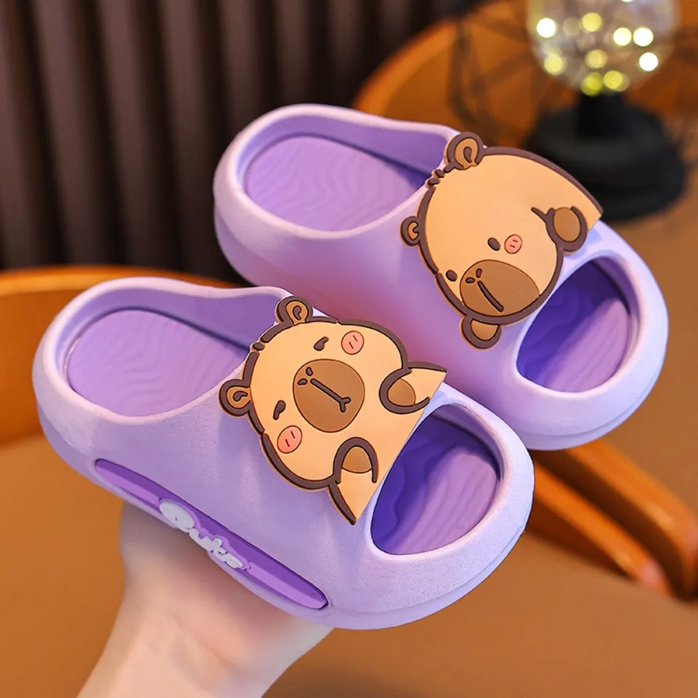 

Забавные мультяшные милые тапочки с капибарой на платформе, противоскользящие тапочки с мультяшными животными, однотонные детские сандалии из ЭВА для ванной комнаты для мальчиков