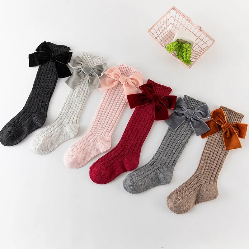 New Baby Socks Royal Style Toddlers Kids Girls Big Bow Knee High Long Soft Autumn Winter Cotton Baby Children Tube Socken 0-7Y