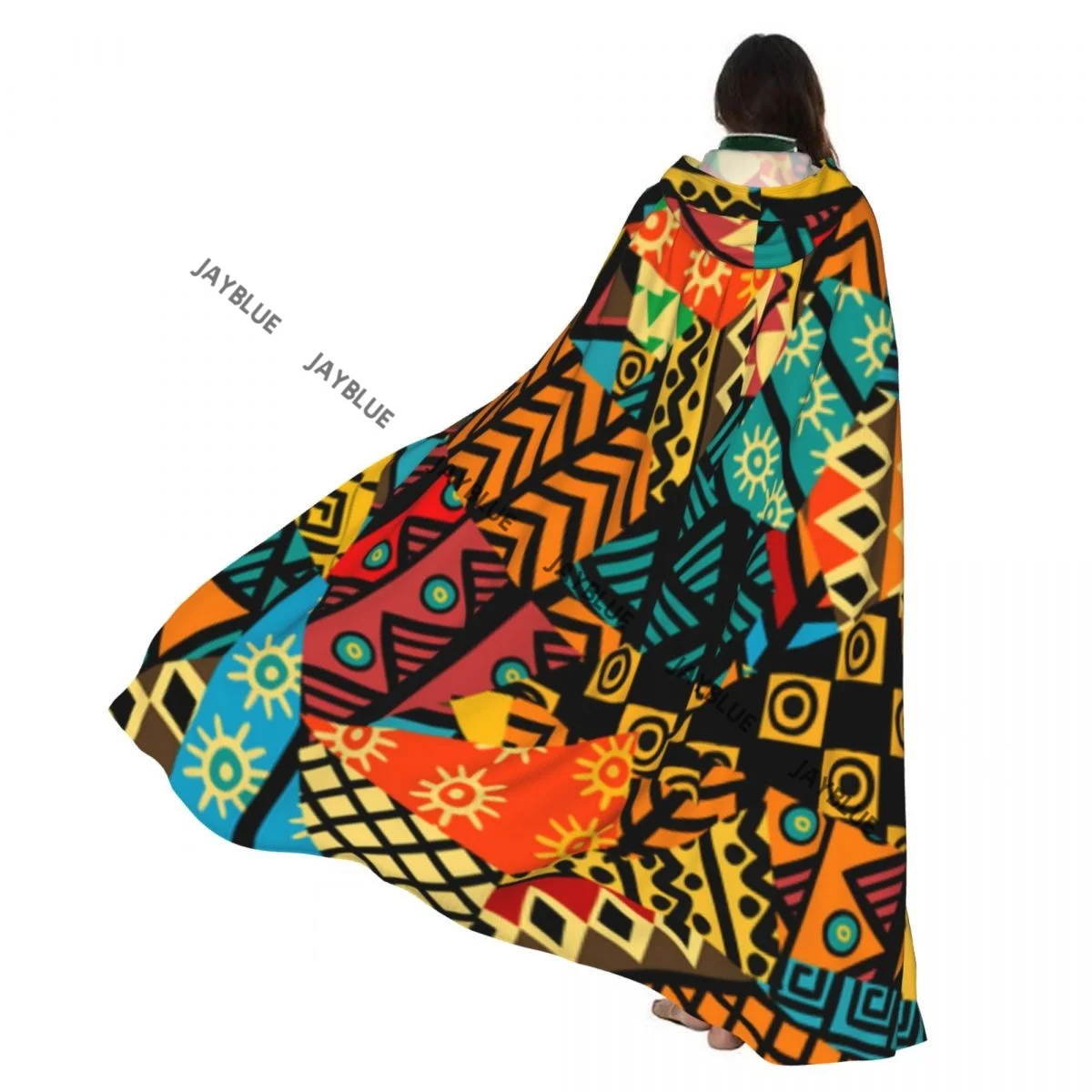 

Unisex Witch Party Reversible Hooded Adult Vampires Cape Cloak African Patchwork Background