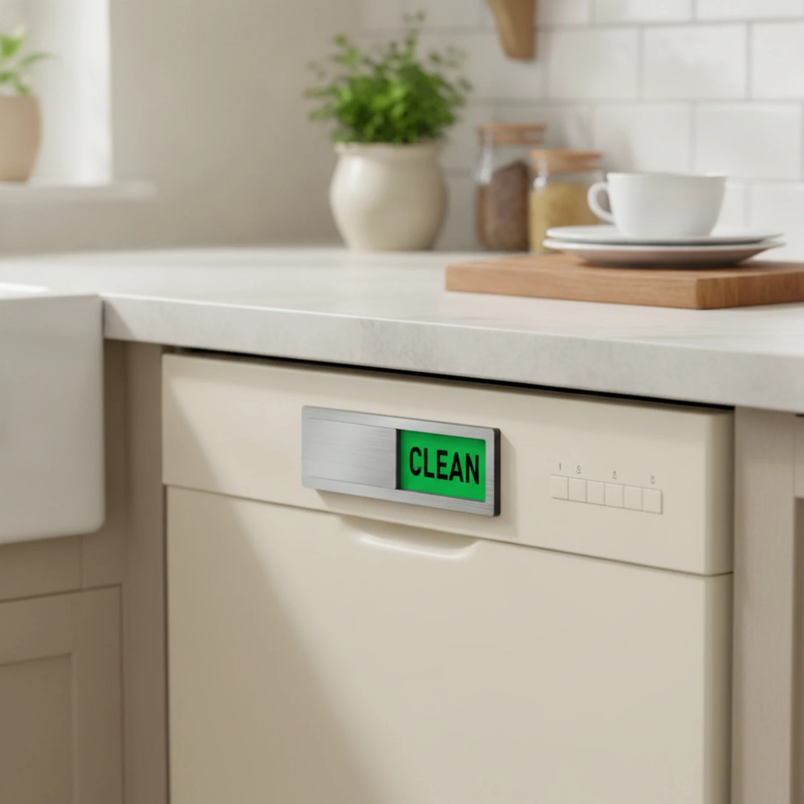 Dishwasher Indicator with Sliding Panel Brushed-Metal Look Dishwasher Clean Dirty Sign Magnetized Sliding Sign Smooth