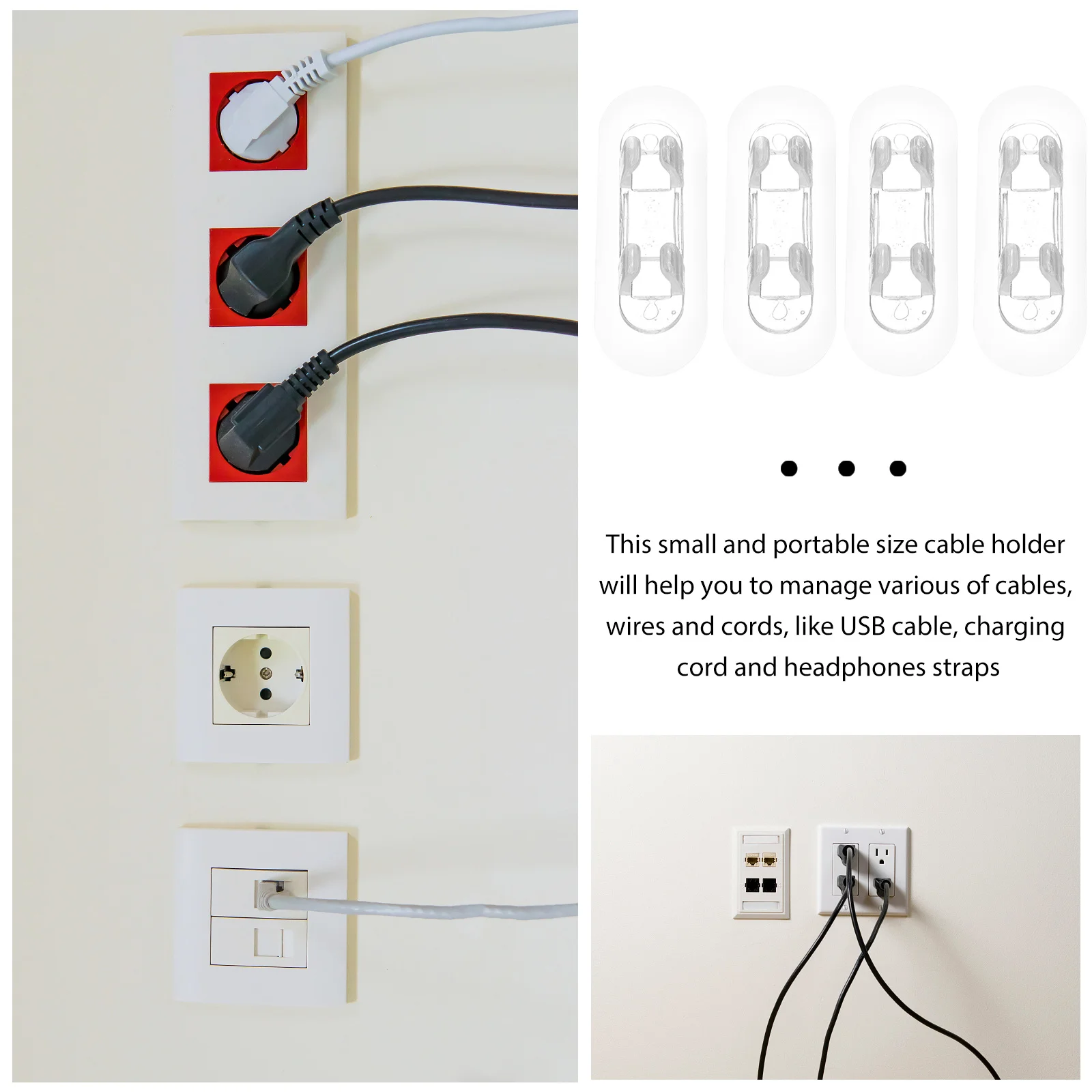 

10Pcs Cable Holders Portable Acrylic Wire Organizer Easy Use Desk Wire Management Cord Holder for Home Office Cable Supply