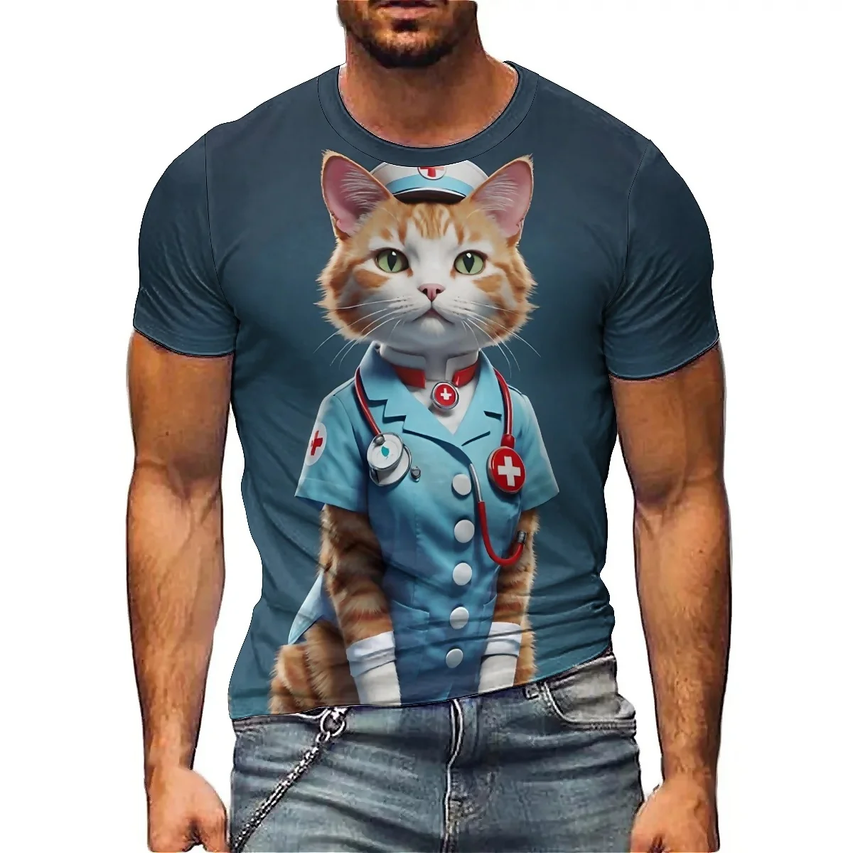 Men's Versatile Fashion Realistic Pattern 3D Printed Short-Sleeve T-Shirt - Party Wear