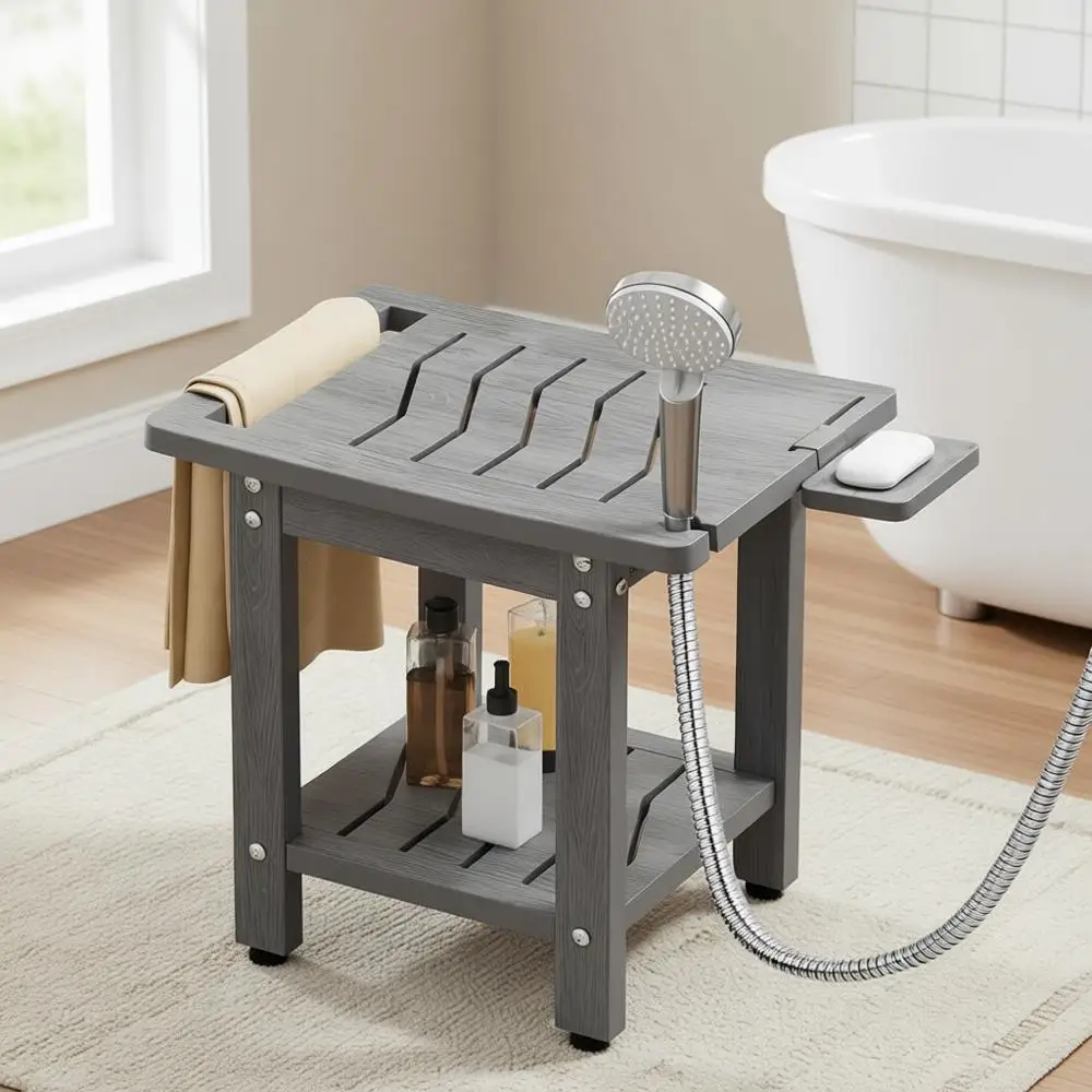 

Нескользящая водонепроницаемая скамья для душа с полкой и ручкой для использования в помещении/на улице — выдерживает до 227 кг